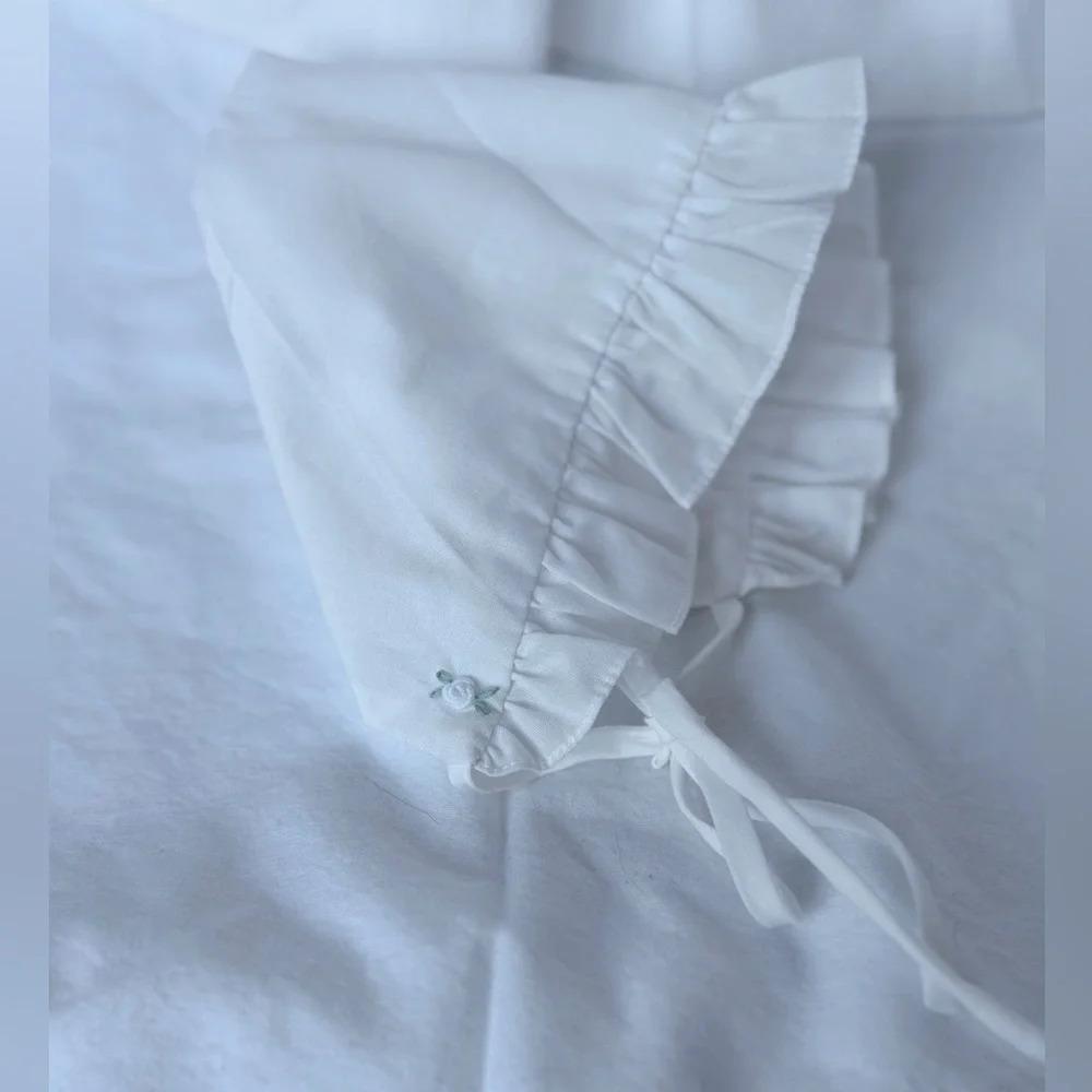 Petit Ami White Hand Embroidered Baby gown with bonnet